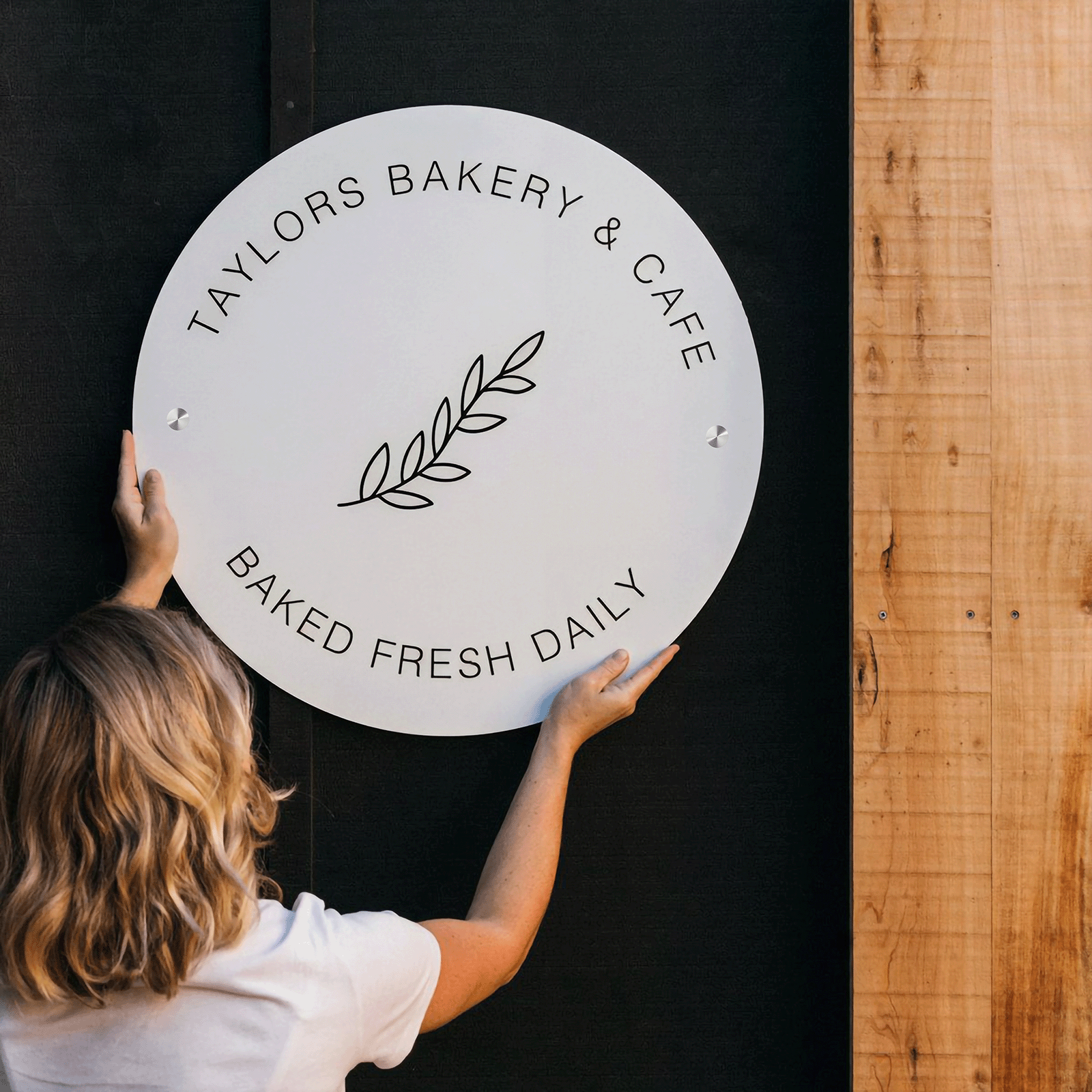 Custom White Acrylic Round Business Logo Signs - UV Printed