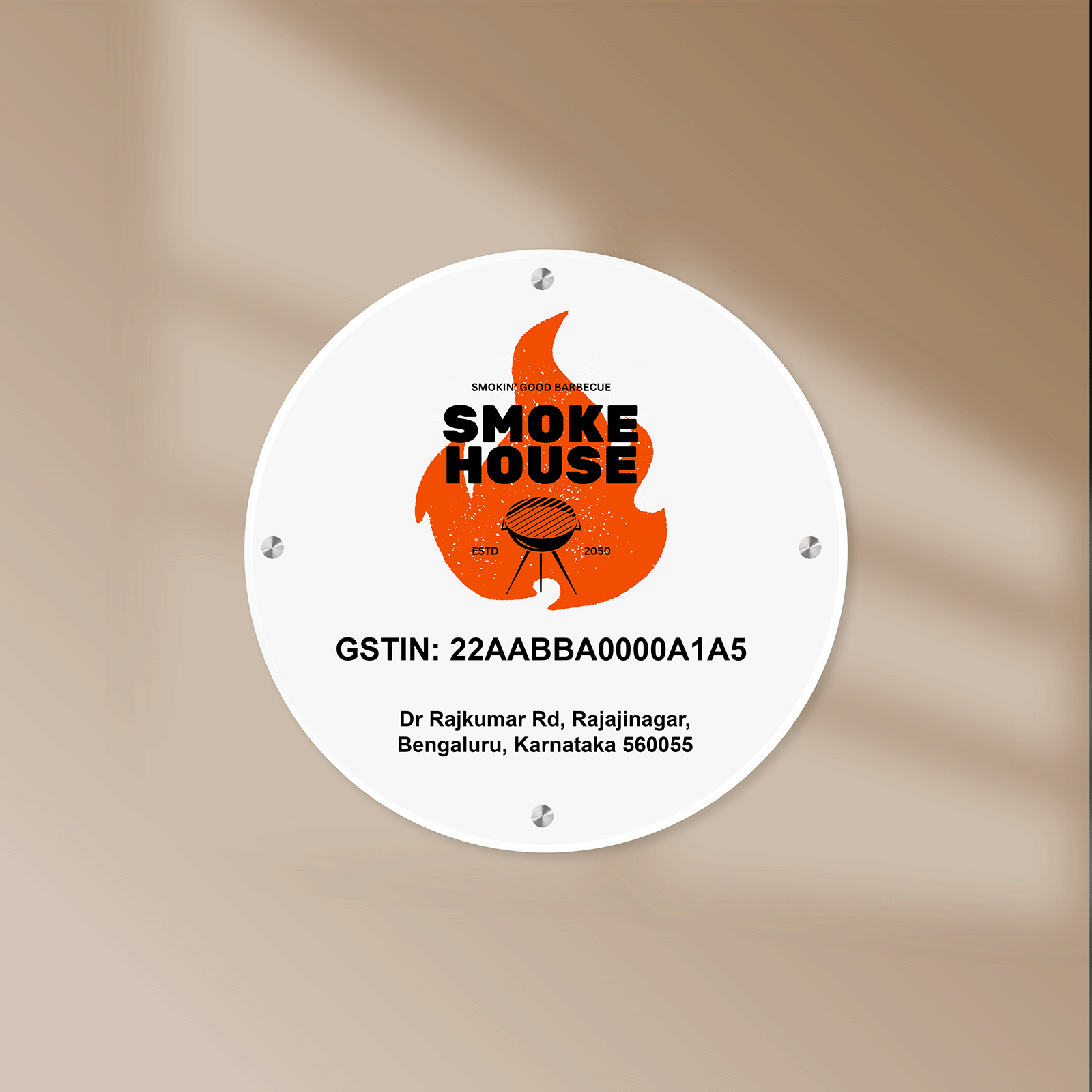 Custom White Acrylic Round Business Logo, GST Signs - UV Printed