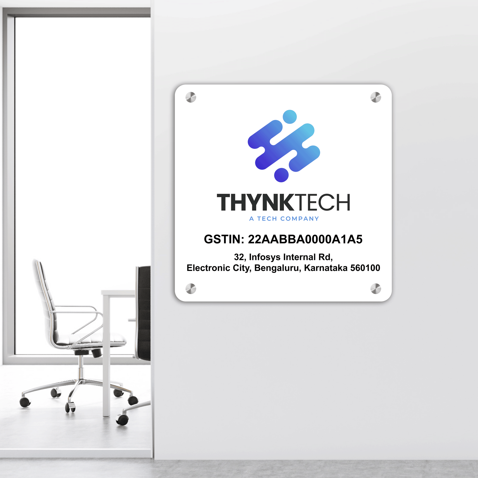 Custom White Acrylic Square Business Logo, GST Signs - UV Printed