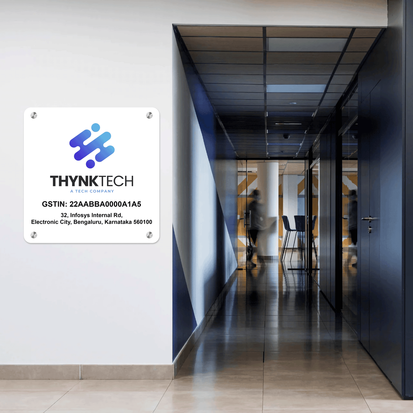 Custom White Acrylic Square Business Logo, GST Signs - UV Printed