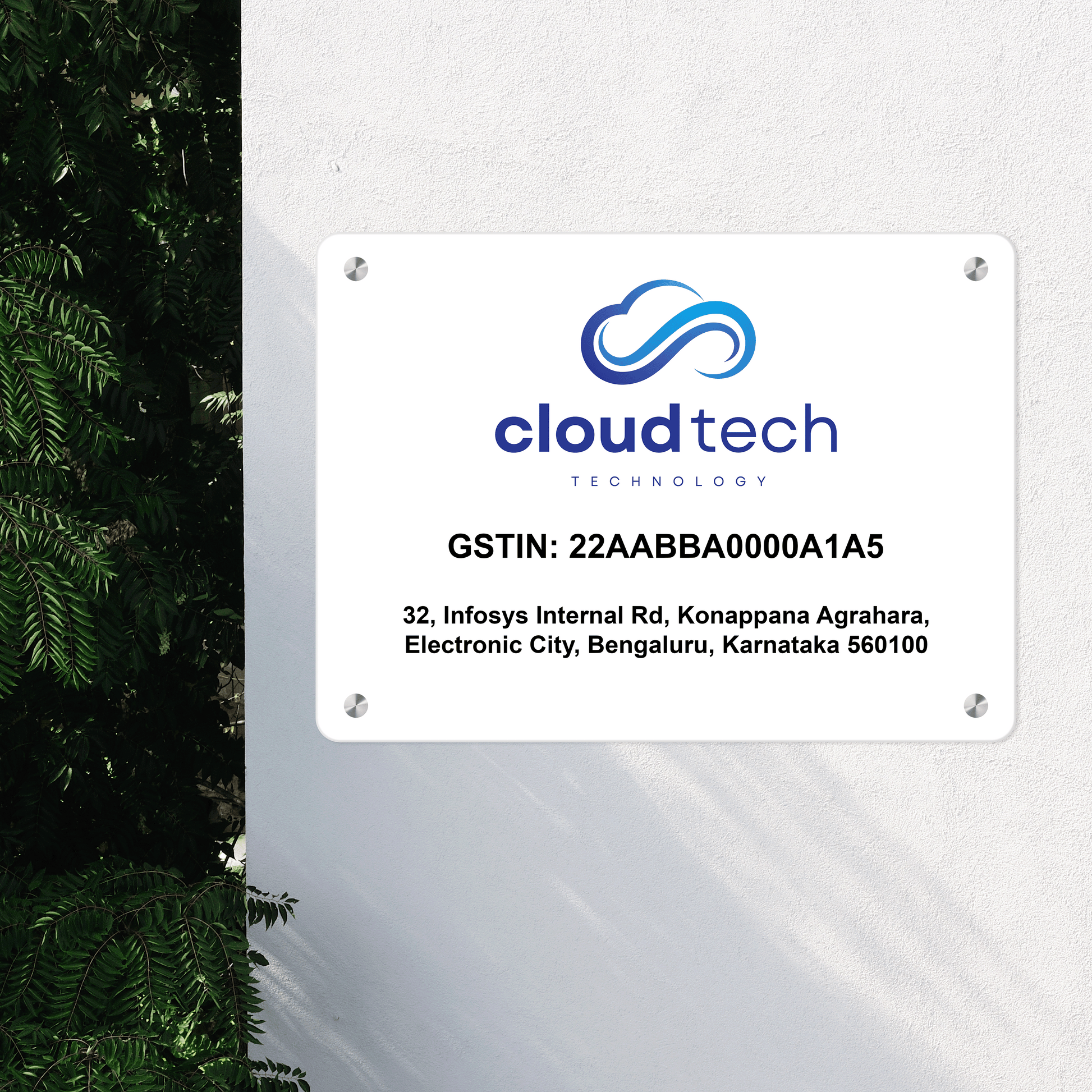 Custom White Acrylic Rectangular Business Logo, GST Signs - UV Printed