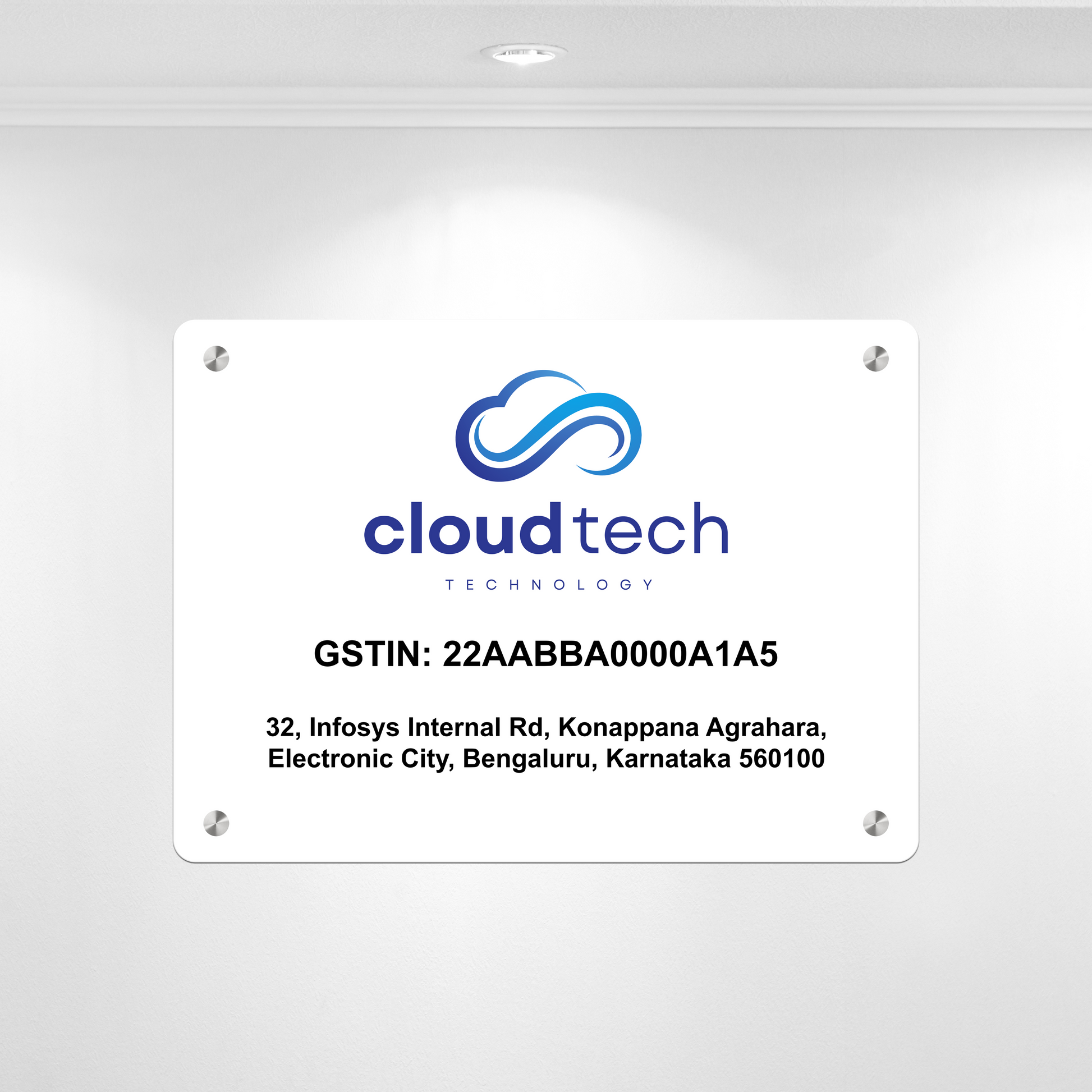 Custom White Acrylic Rectangular Business Logo, GST Signs - UV Printed