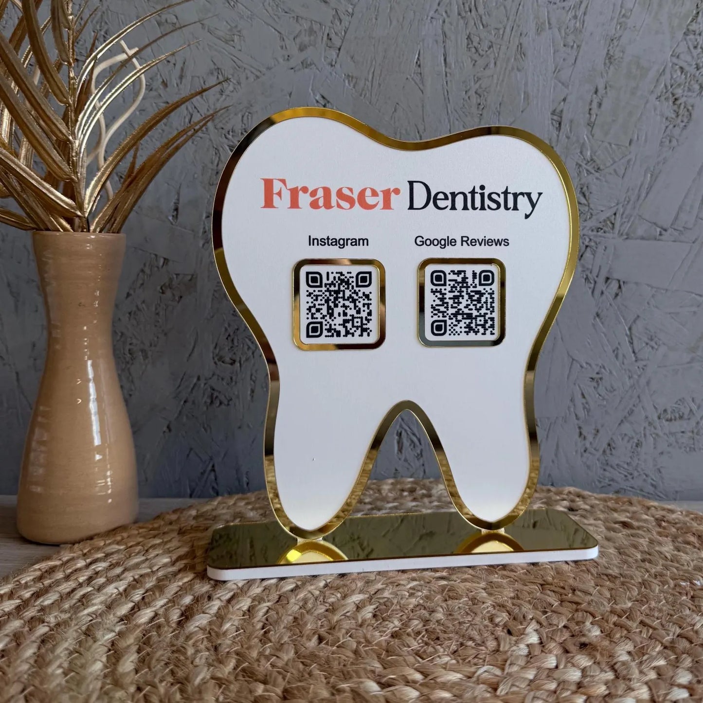 Custom Tooth-Shaped Social Media QR Stand for Dental Clinics