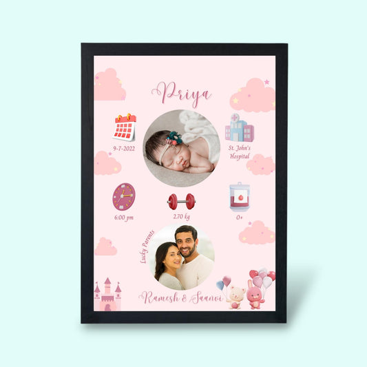 Personalized New Baby Born Frame - Girl