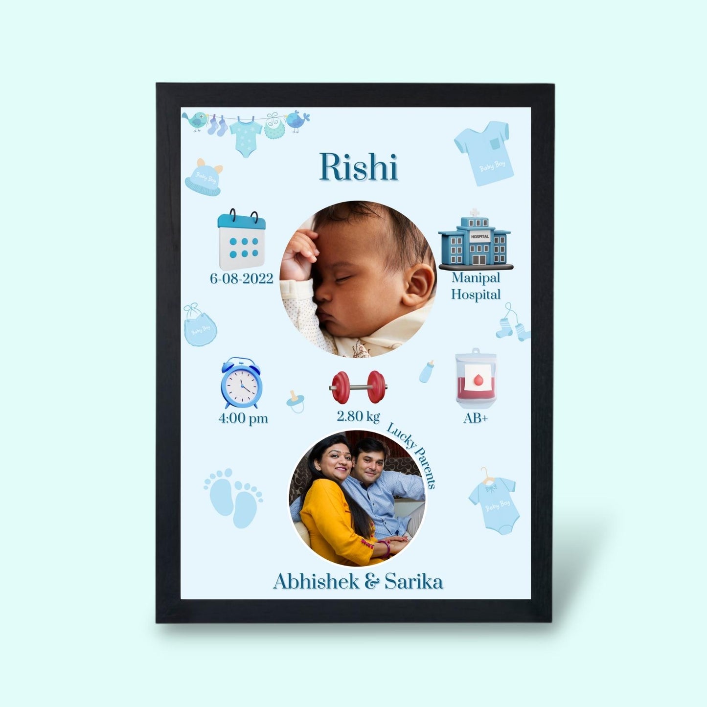 Personalized New Baby Born Frame - Boy