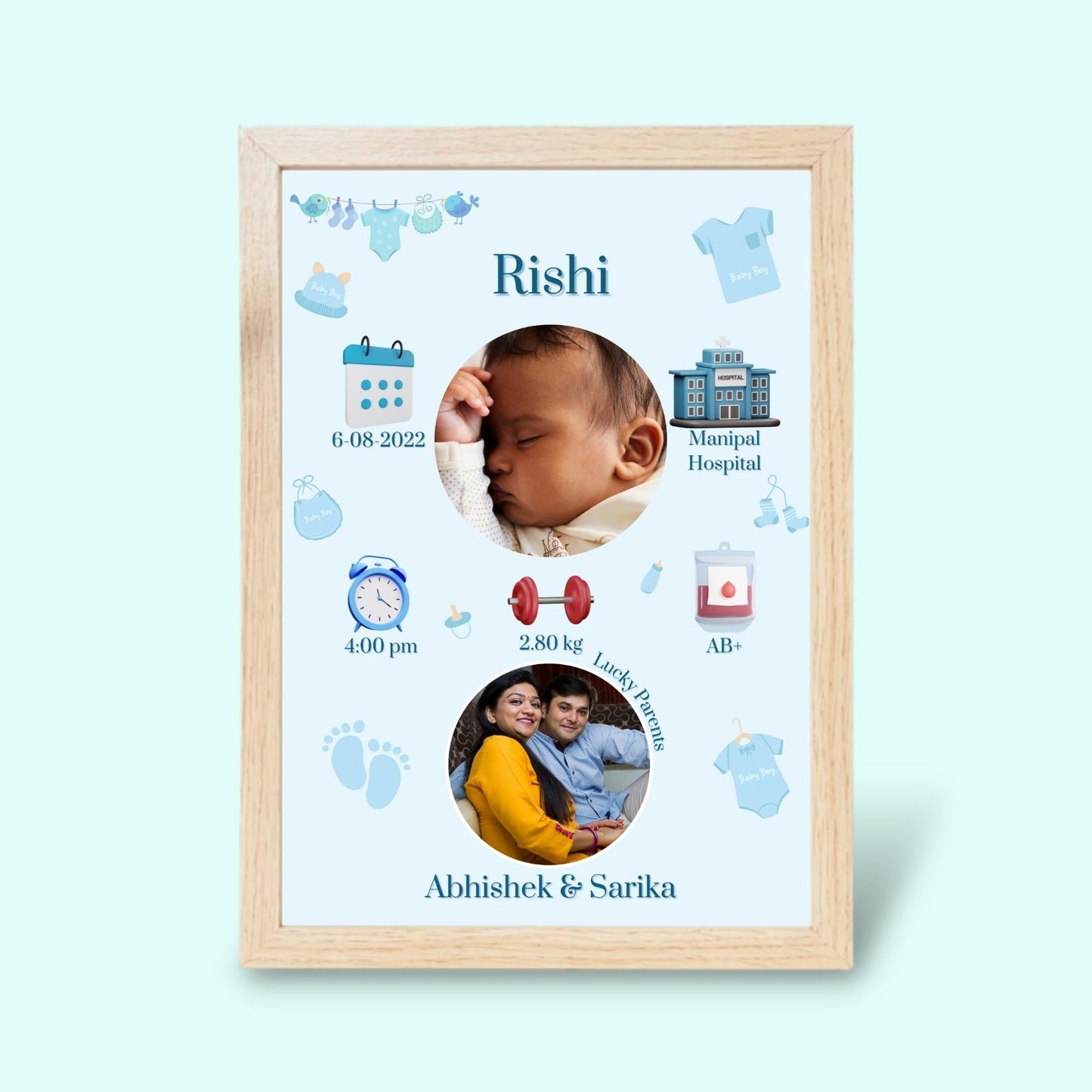 Personalized New Baby Born Frame - Boy