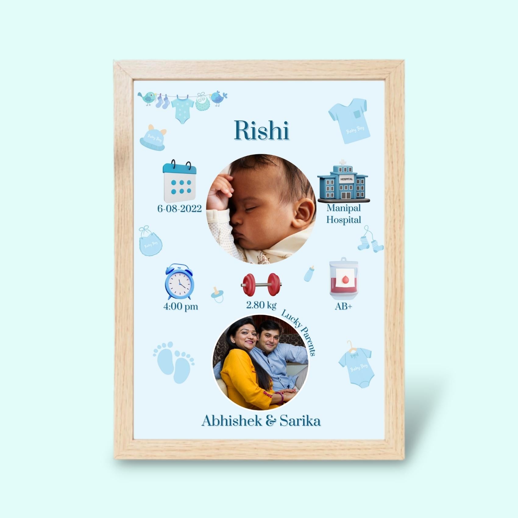 Personalized New Baby Born Frame - Boy