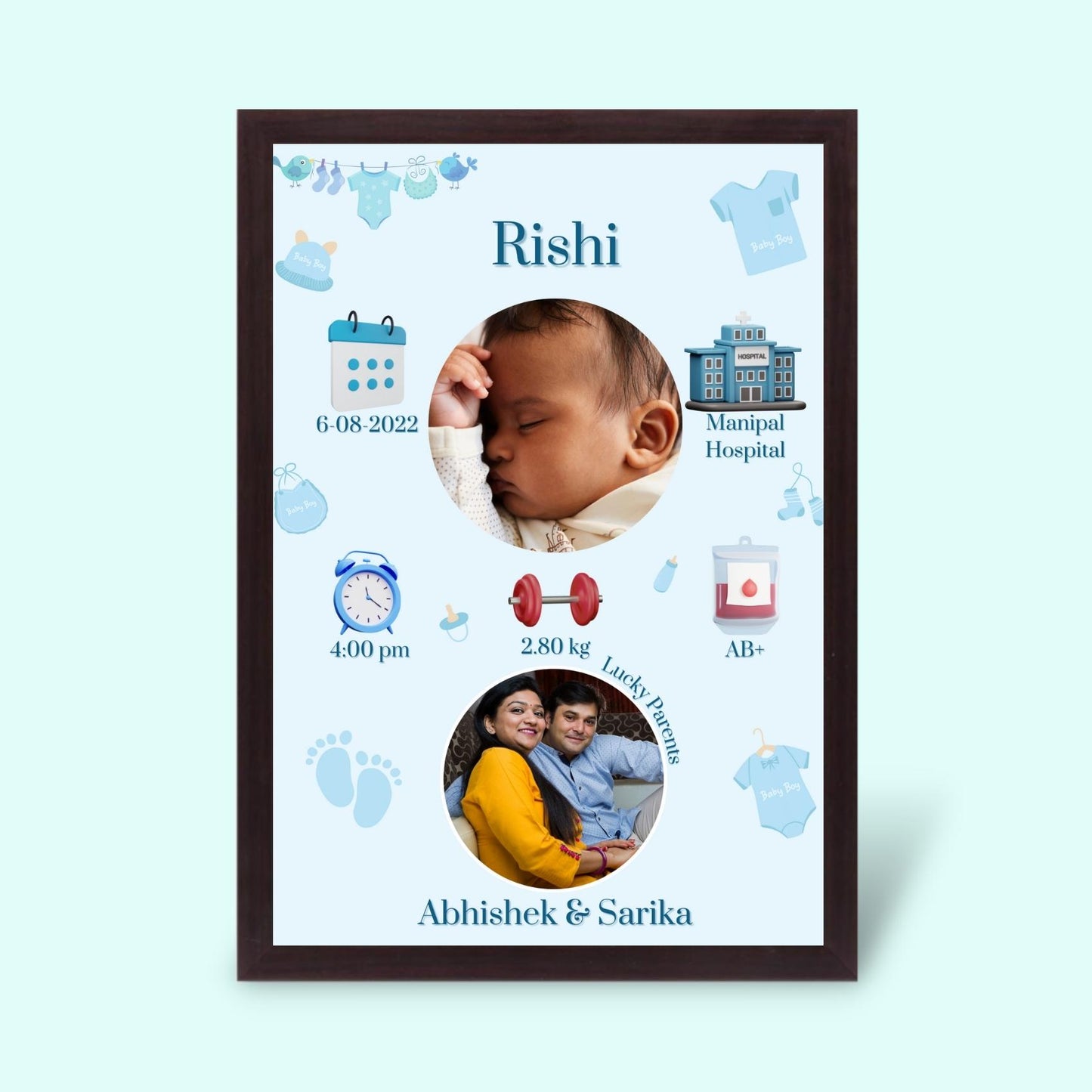 Personalized New Baby Born Frame - Boy