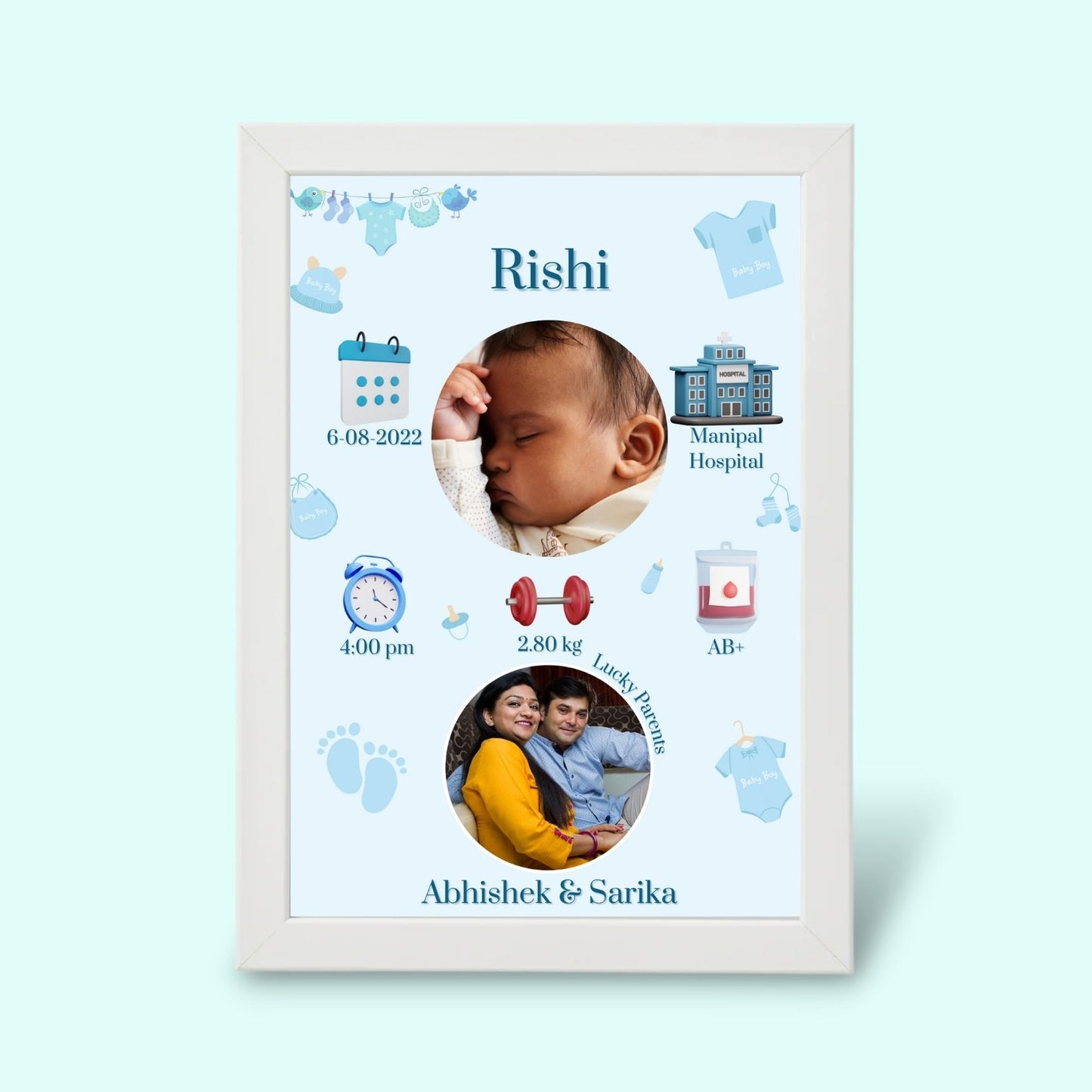 Personalized New Baby Born Frame - Boy