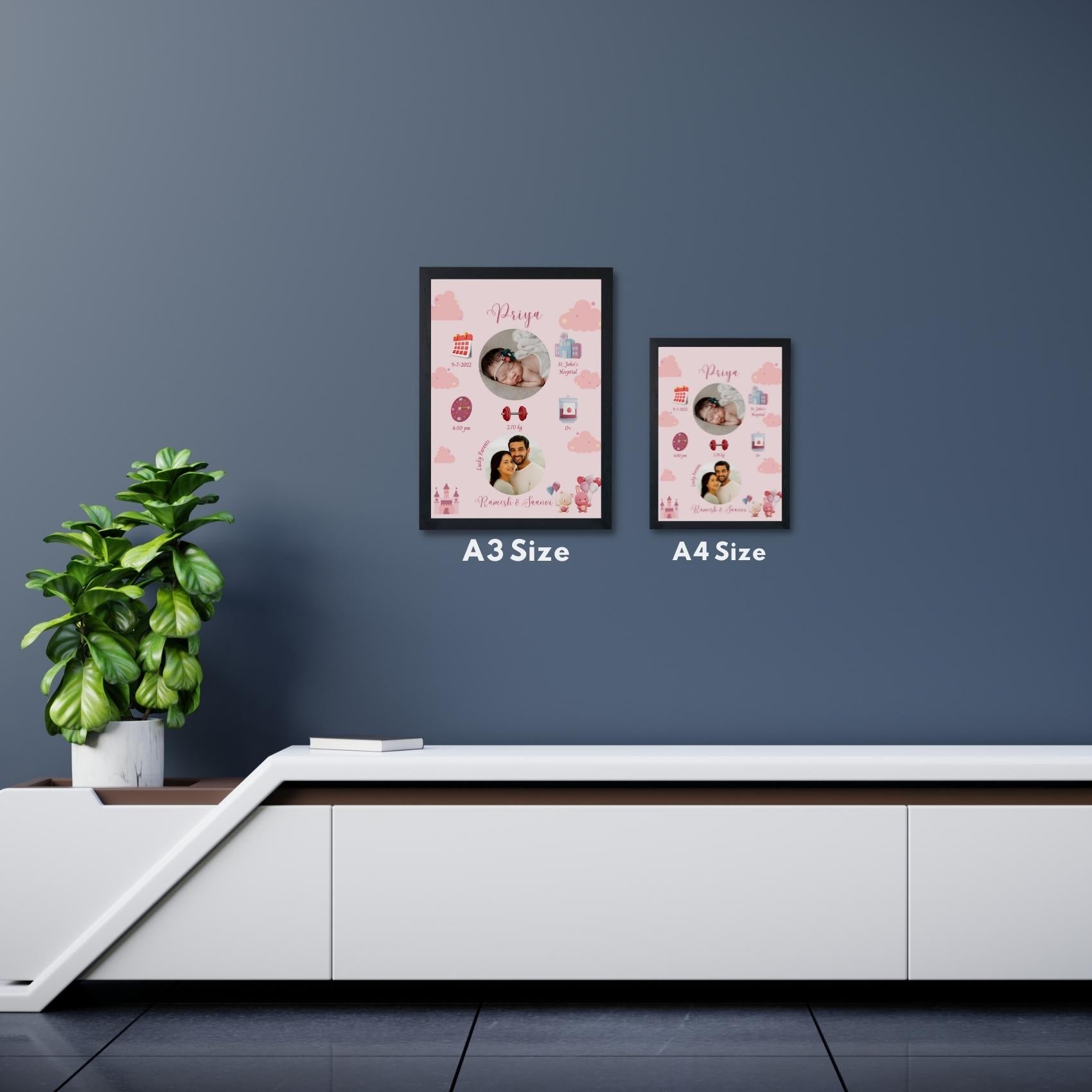 Personalized New Baby Born Frame - Girl