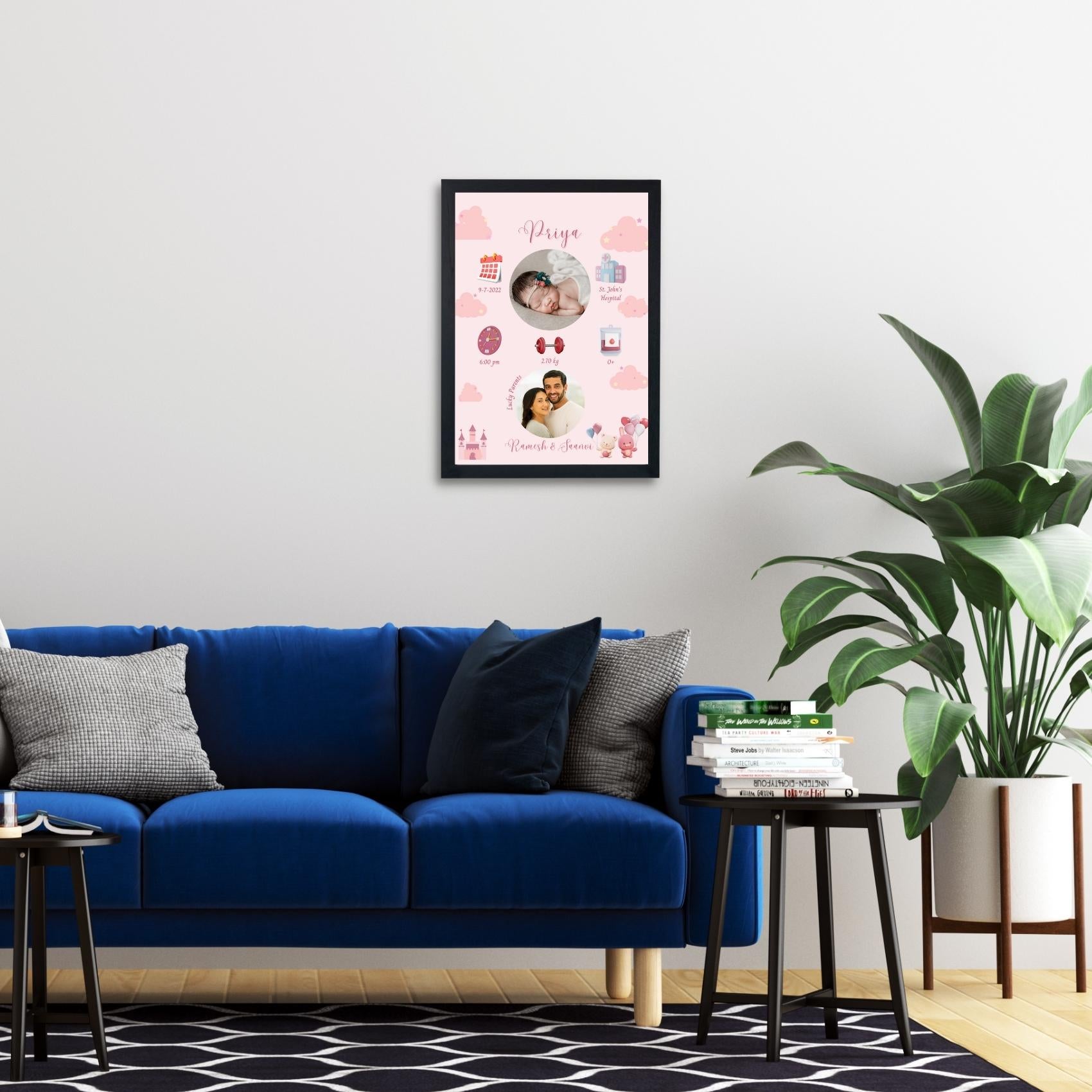Personalized New Baby Born Frame - Girl