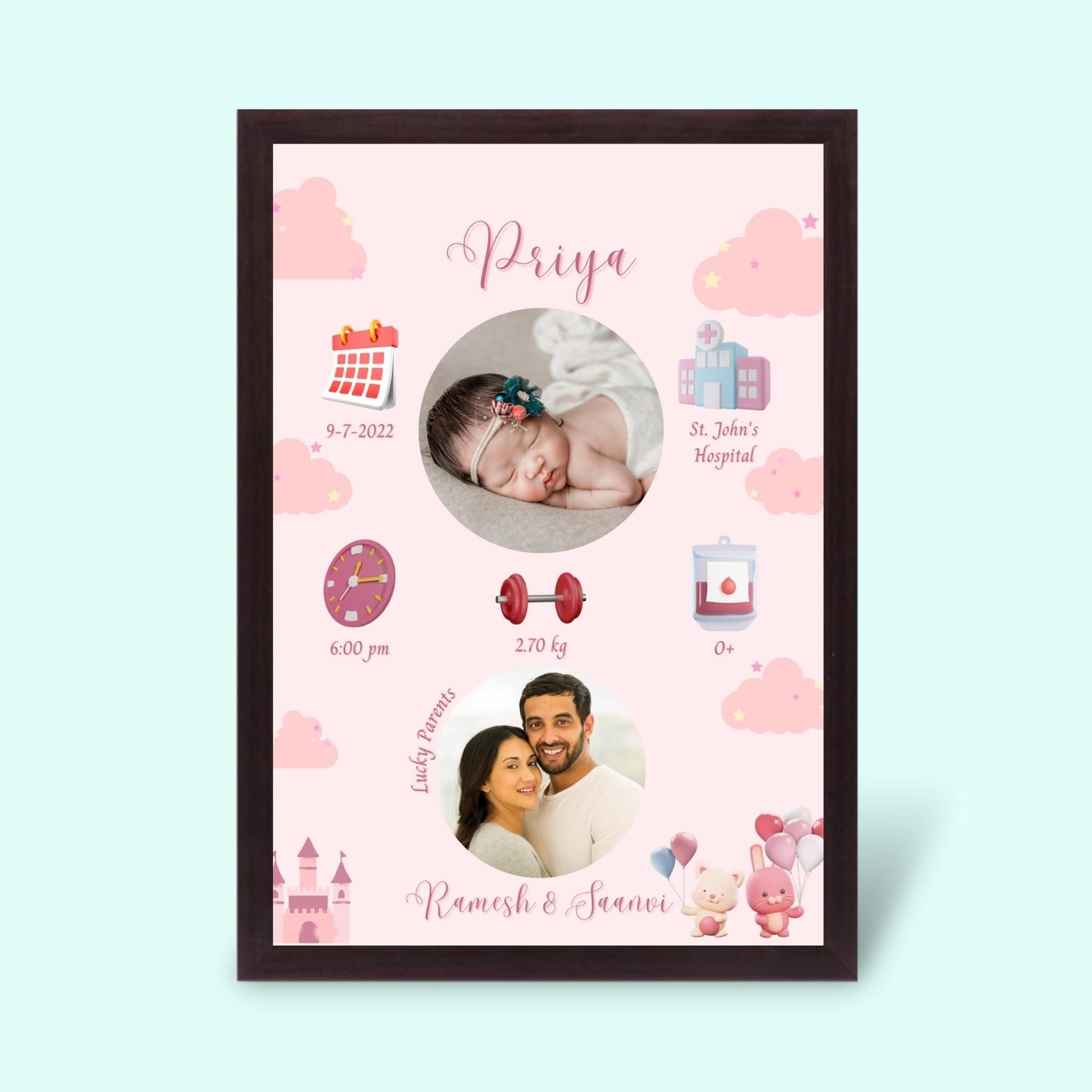 Personalized New Baby Born Frame - Girl