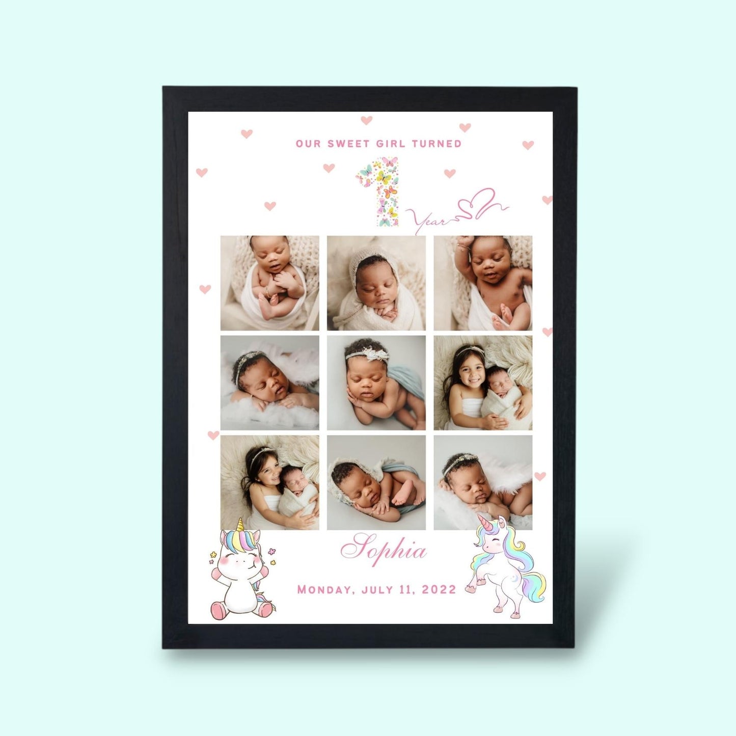 Personalized One Year Girl Frame