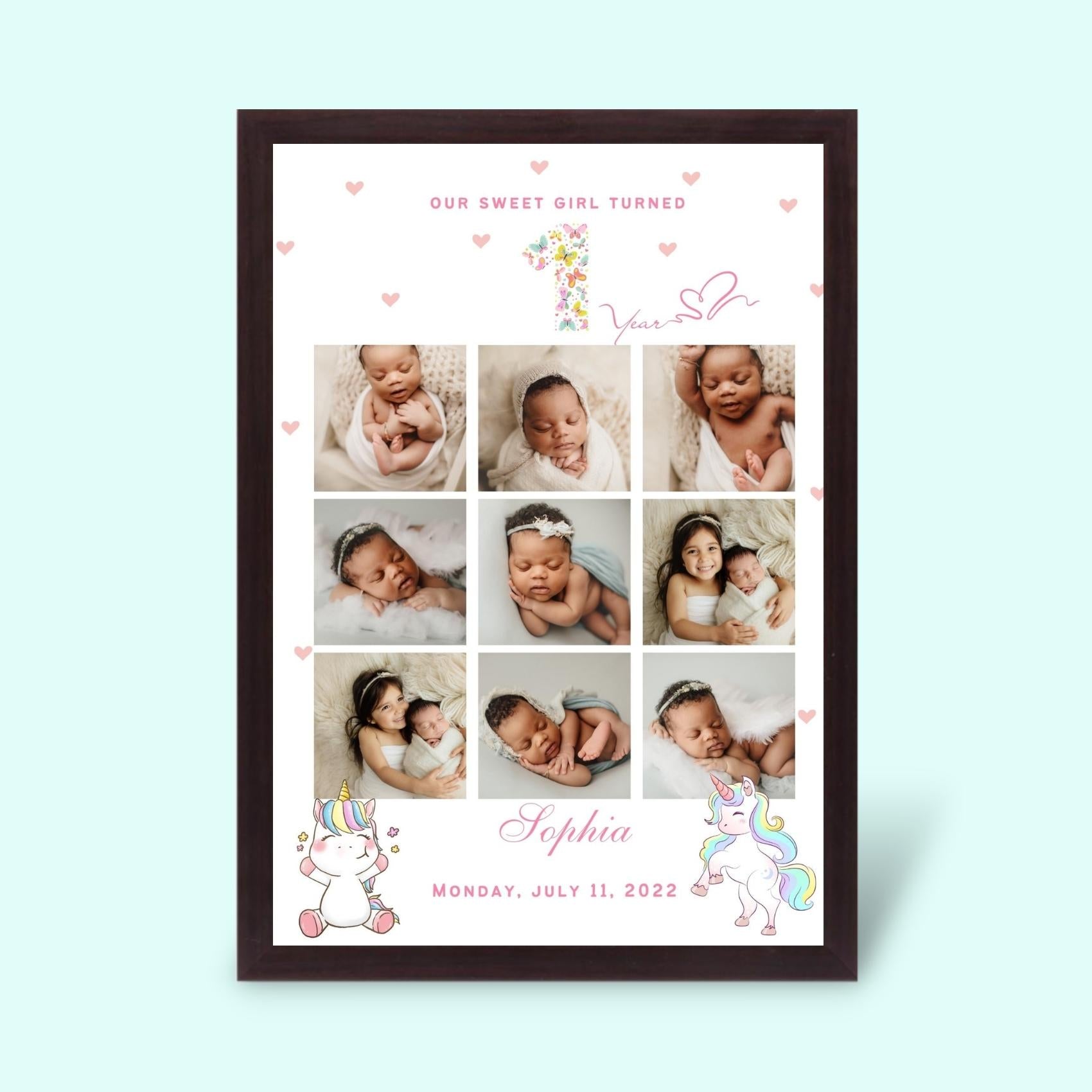 Personalized One Year Girl Frame