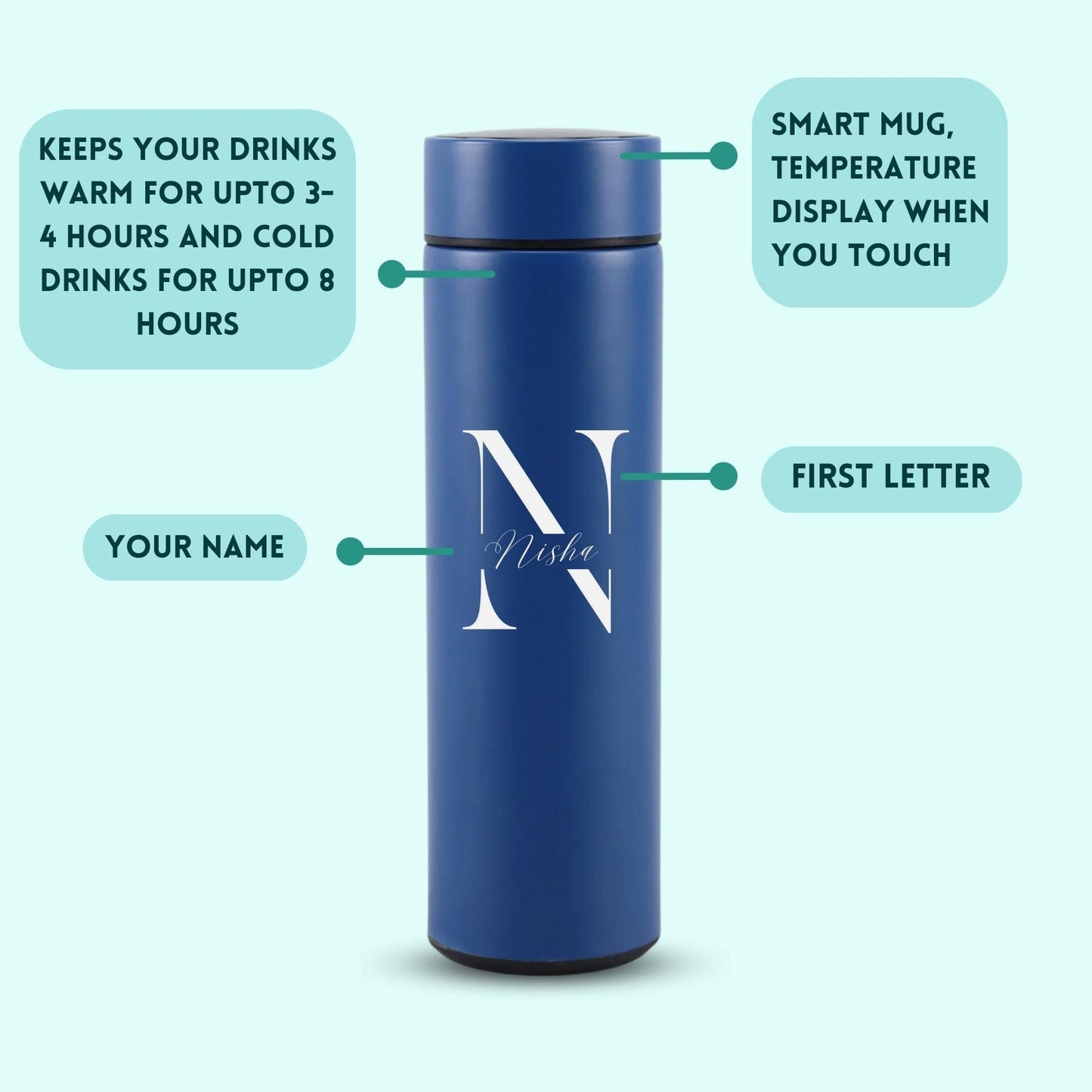 Personalized Temperature Water Bottle - Capital Logo Design