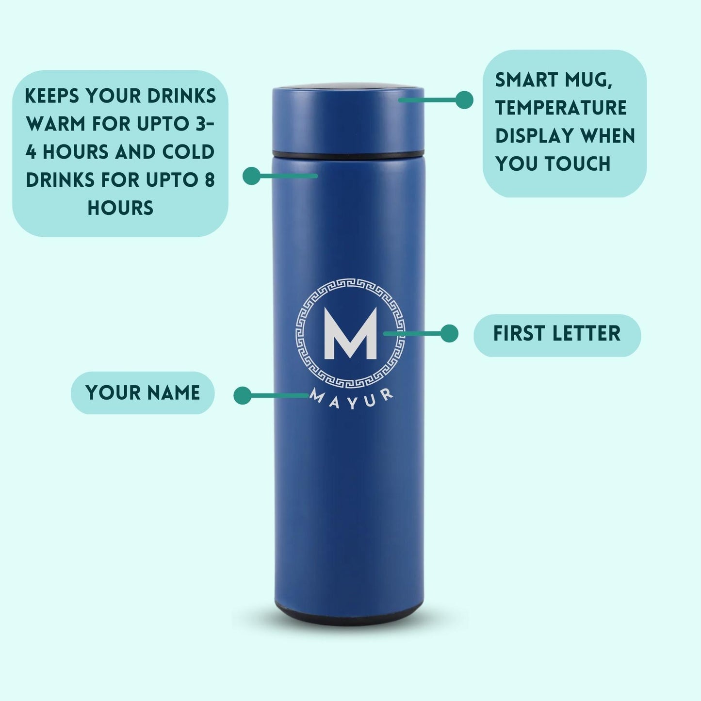 Personalized Temperature Water Bottle - Greek Design