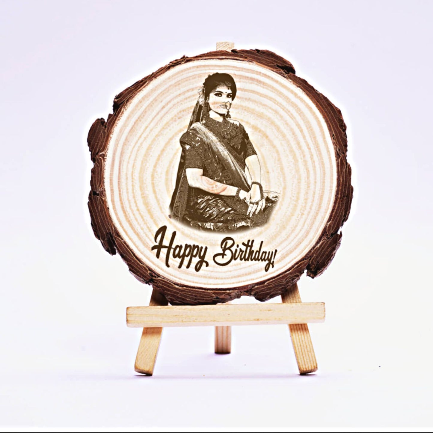Wooden Slice Engraved Photo Frame (5 to 8 Inches)