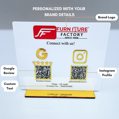 Custom Connect White QR Display Stand - Follow & Google Review