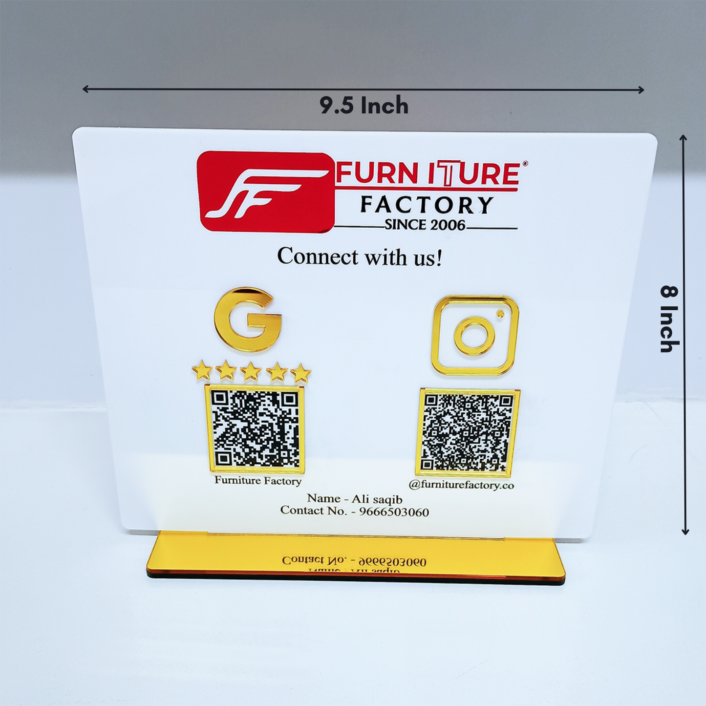 Custom Connect White QR Display Stand - Follow & Google Review