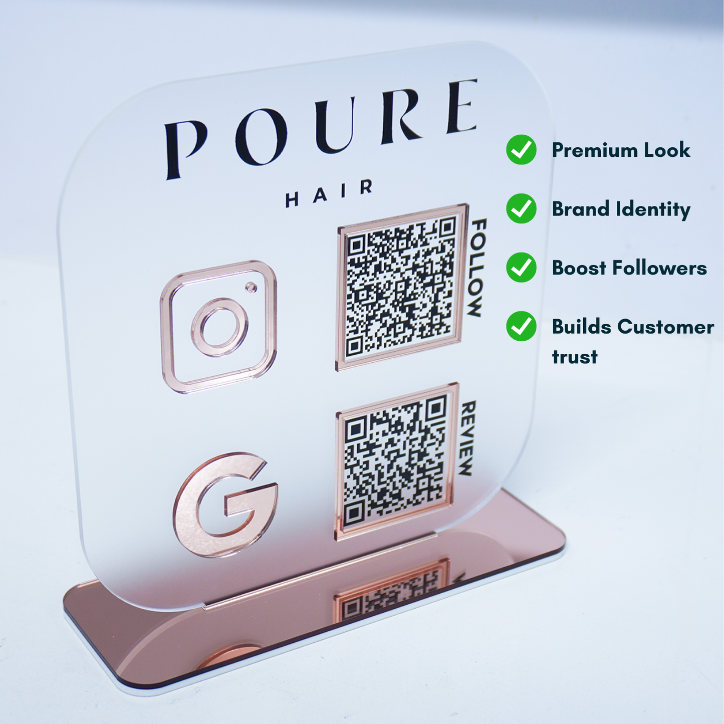 Customized Social Media Display Acrylic QR Stand - Rose Gold