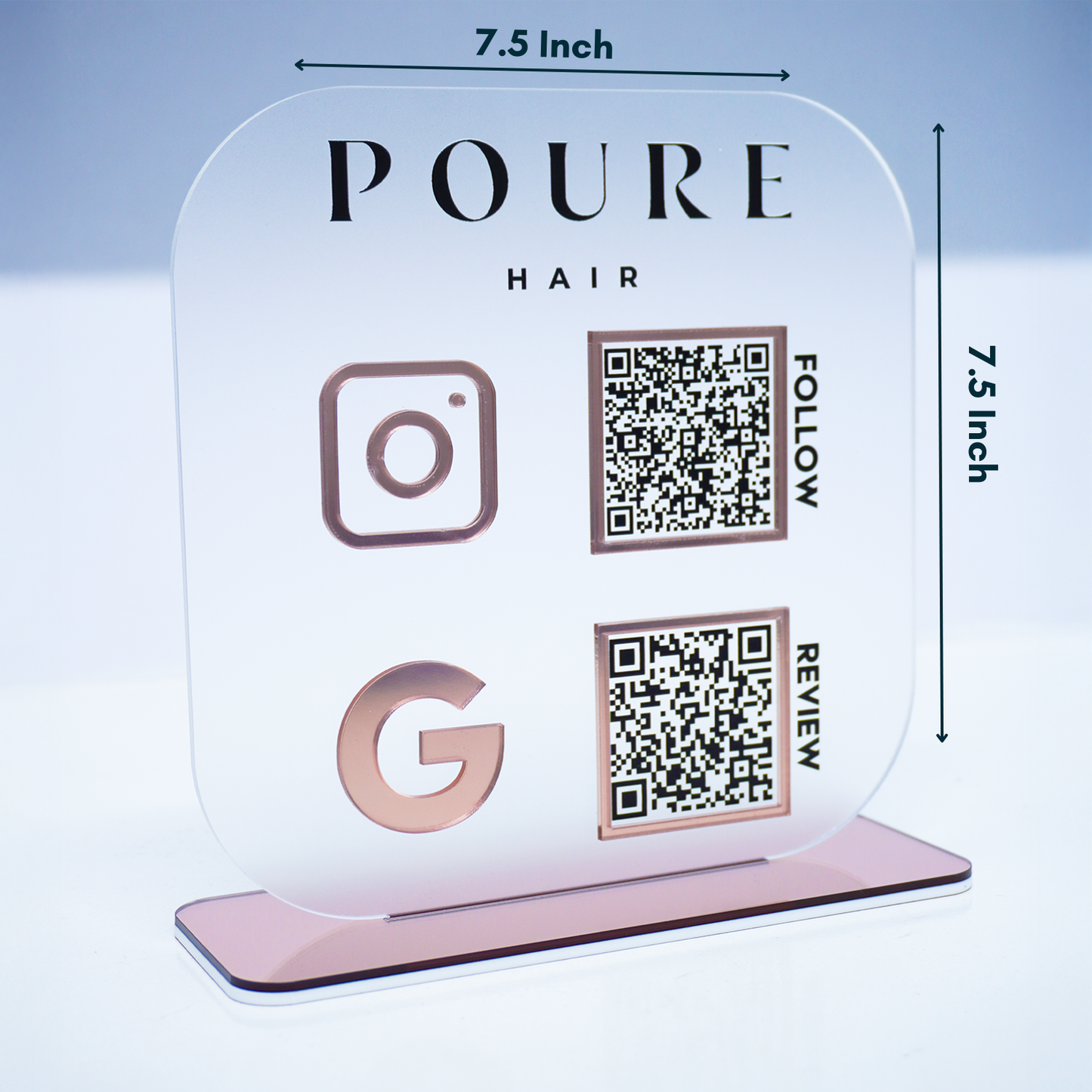 Customized Social Media Display Acrylic QR Stand - Rose Gold