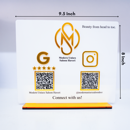 Custom Connect White QR Display Stand with 3D Logo - Follow & Google Review