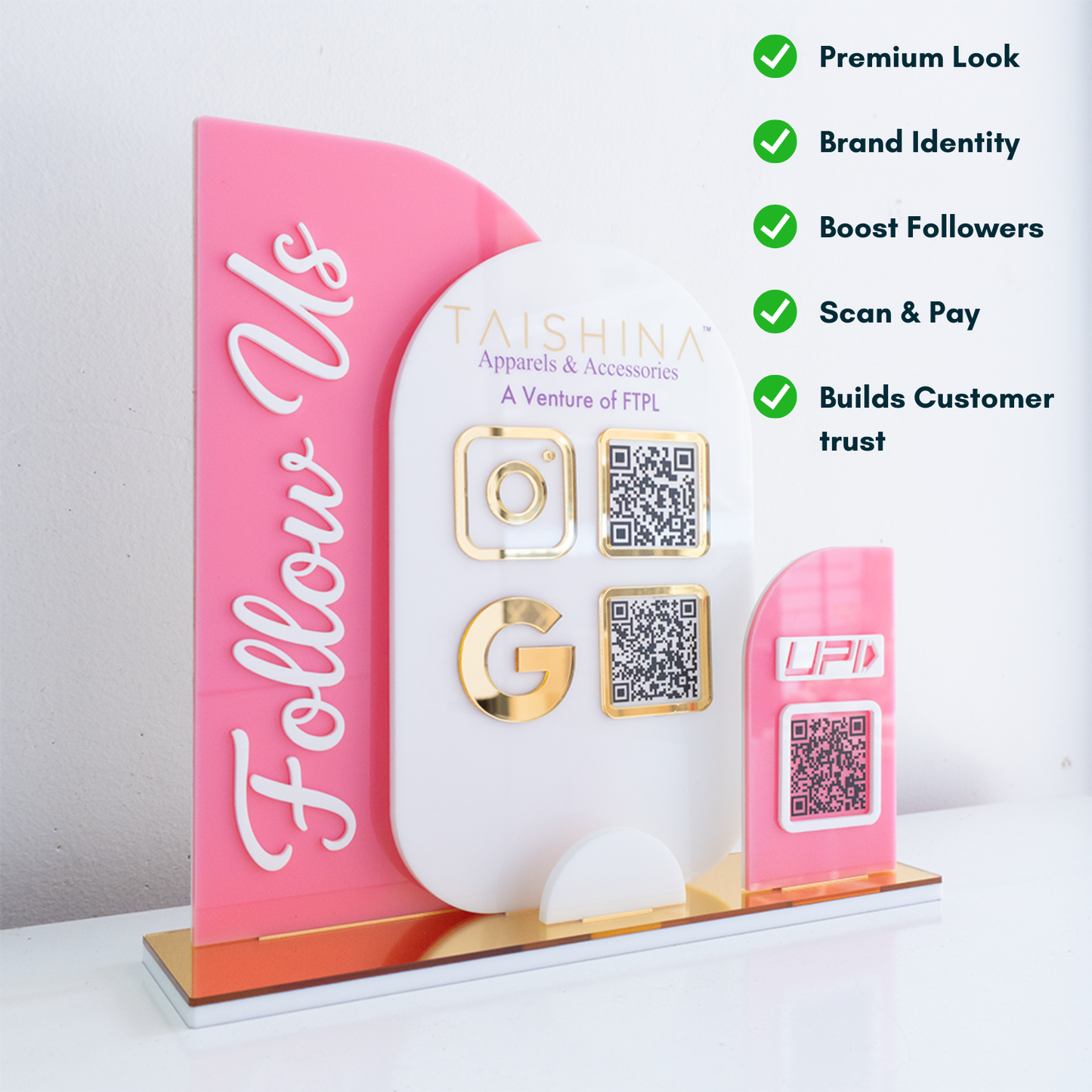Custom Acrylic Business QR Code Stand, Social Media Display & Payment Scanner Board
