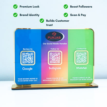 Premium 3-in-1 Acrylic QR Code Scanner Stand (Gold Mirror Accent)