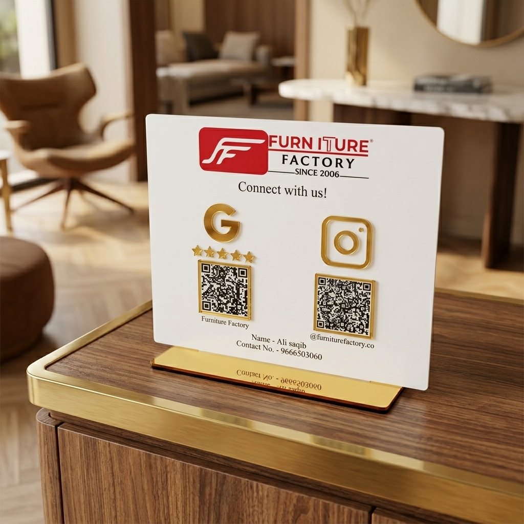 Custom Connect White QR Display Stand - Follow & Google Review