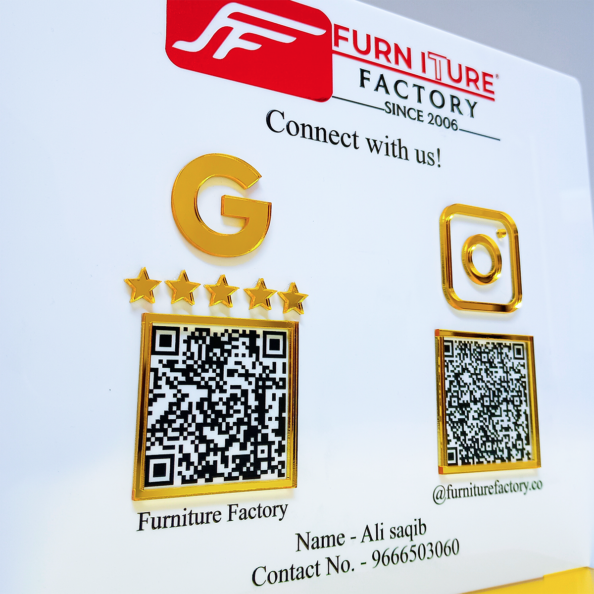 Custom Connect White QR Display Stand - Follow & Google Review