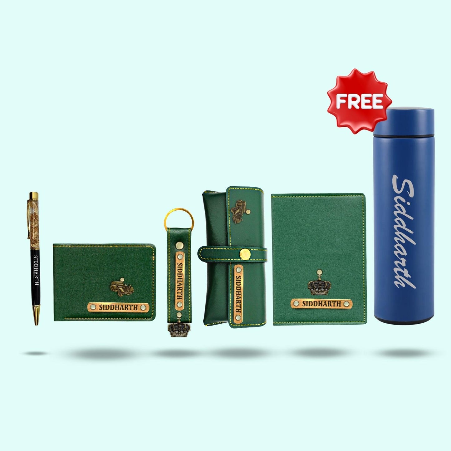 Personalized 6-in-1 Special Gift Hamper for Him - Includes 1 Free Bottle - Green