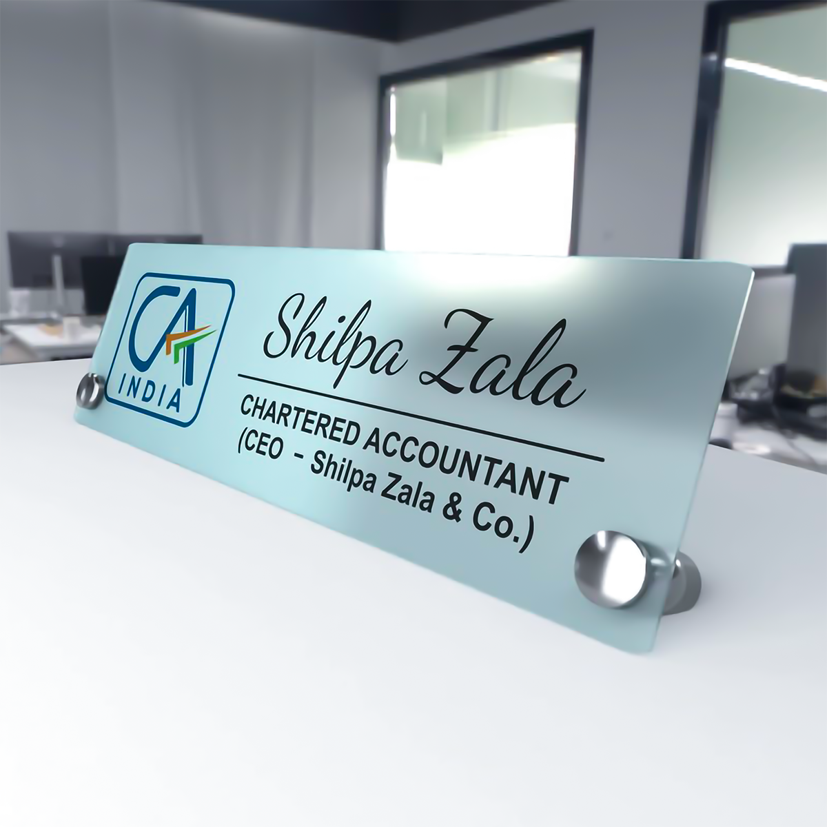 Custom Frosted Acrylic Professional Desk Name Plates with Stainless Steel Studs