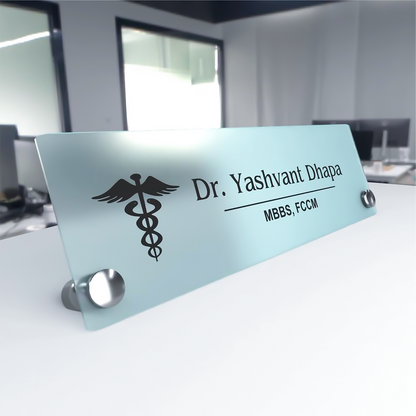 Custom Frosted Acrylic Professional Desk Name Plates with Stainless Steel Studs
