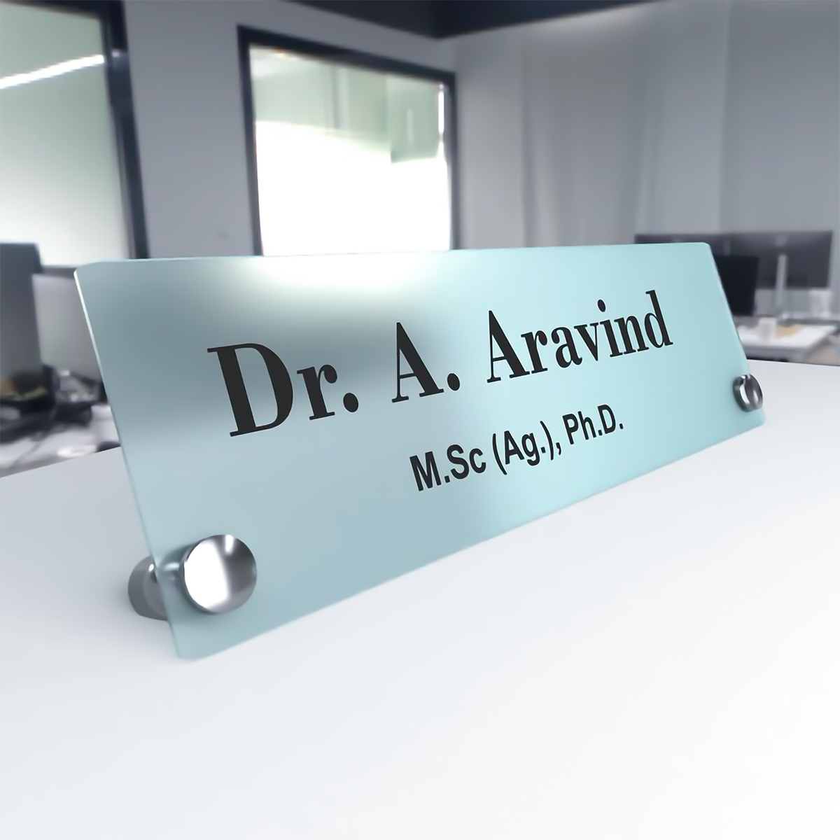 Custom Frosted Acrylic Professional Desk Name Plates with Stainless Steel Studs