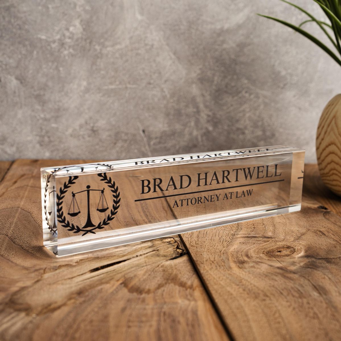 Personalized Advocate Clear Acrylic Block Desk Nameplate
