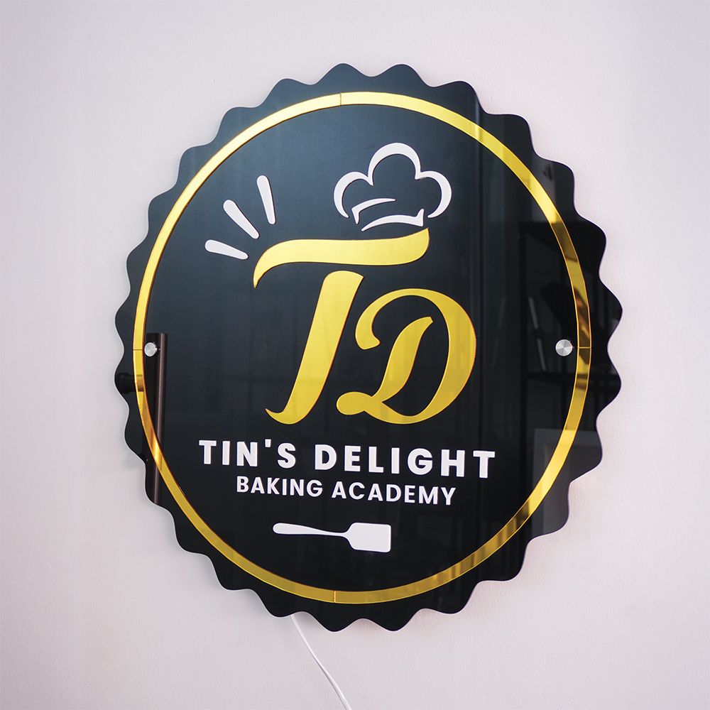 Custom 3D Black Acrylic Floral Shape Business Logo LED Signs