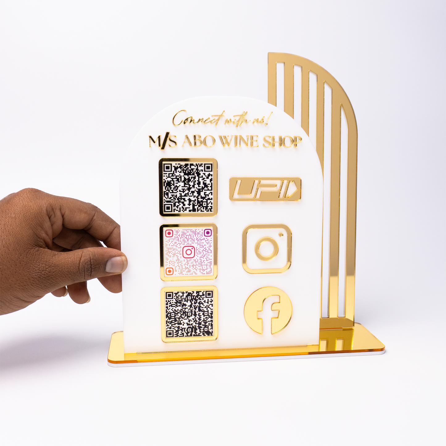 Customized Arch Design Business White Acrylic QR Stand - Scan & Pay, Follow