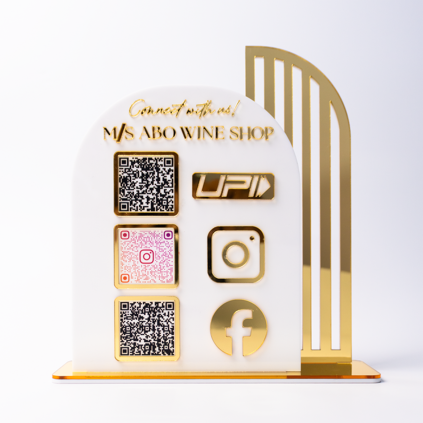 Customized Arch Design Business White Acrylic QR Stand - Scan & Pay, Follow