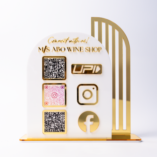 Customized Arch Design Business White Acrylic QR Stand - Scan & Pay, Follow
