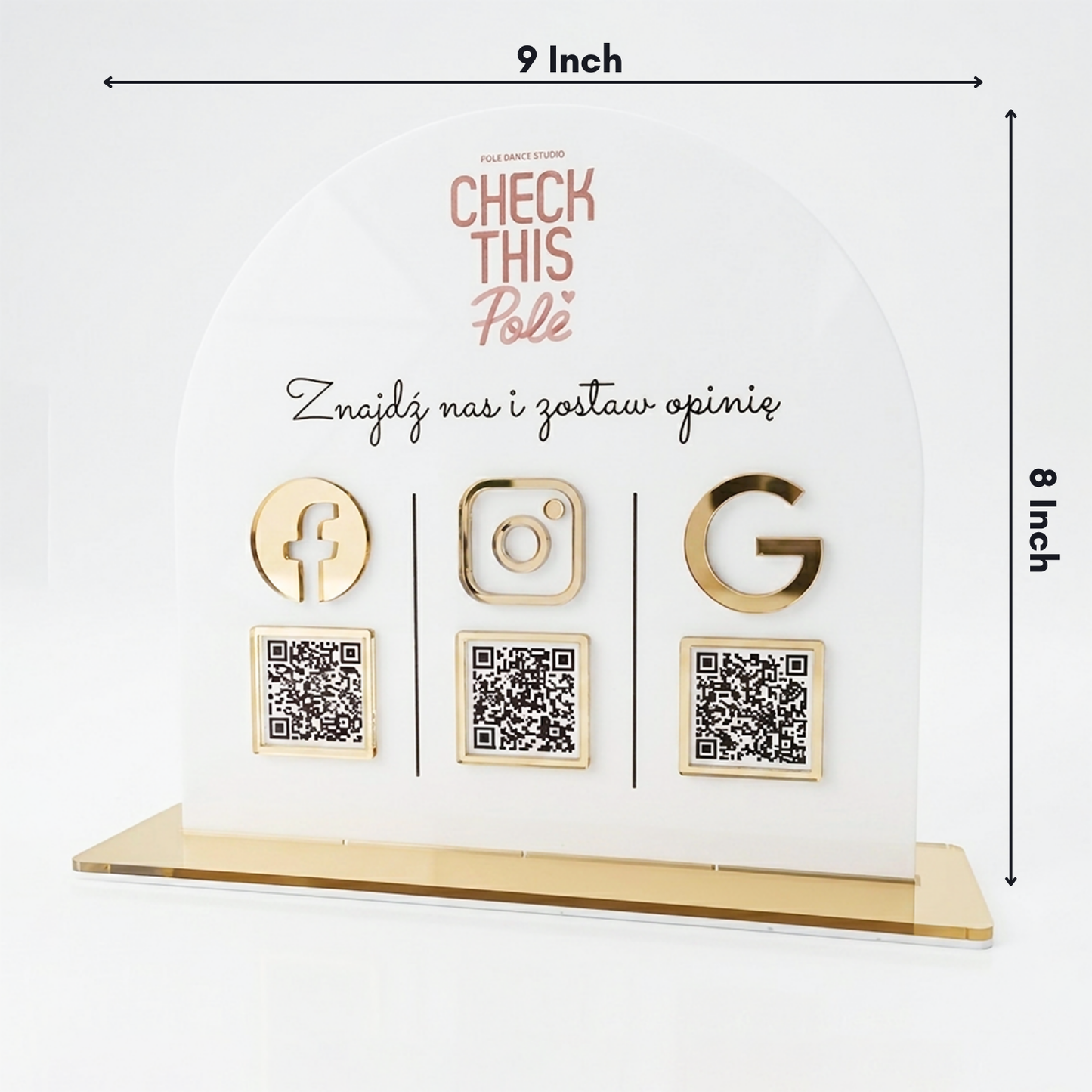 Custom Arch Acrylic QR Code Stand – Premium 3-in-1 Social Media & Google Review Display Sign
