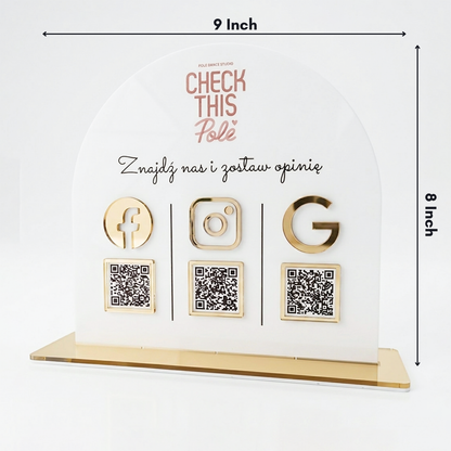 Custom Arch Acrylic QR Code Stand – Premium 3-in-1 Social Media & Google Review Display Sign