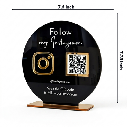 Black & Gold Acrylic Instagram QR Code Display Stand | Custom Circular Social Media Counter Sign