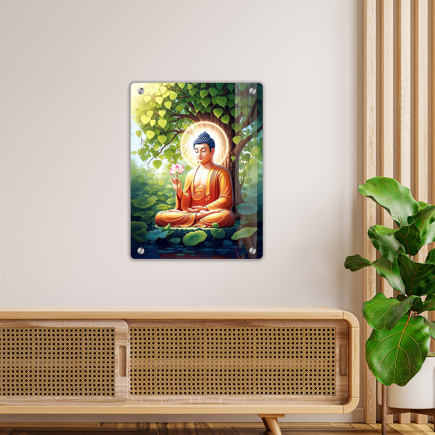 Divine Lord Buddha Under Bodhi Tree Premium Acrylic Wall Art Frame – Modern Home & Office Decor