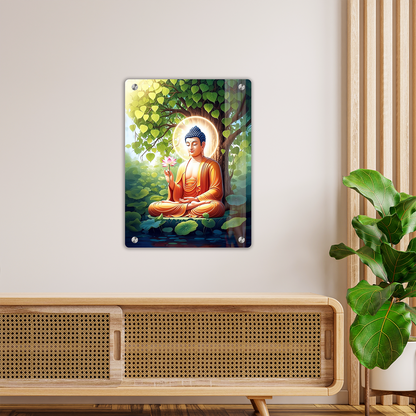 Divine Lord Buddha Under Bodhi Tree Premium Acrylic Wall Art Frame – Modern Home & Office Decor