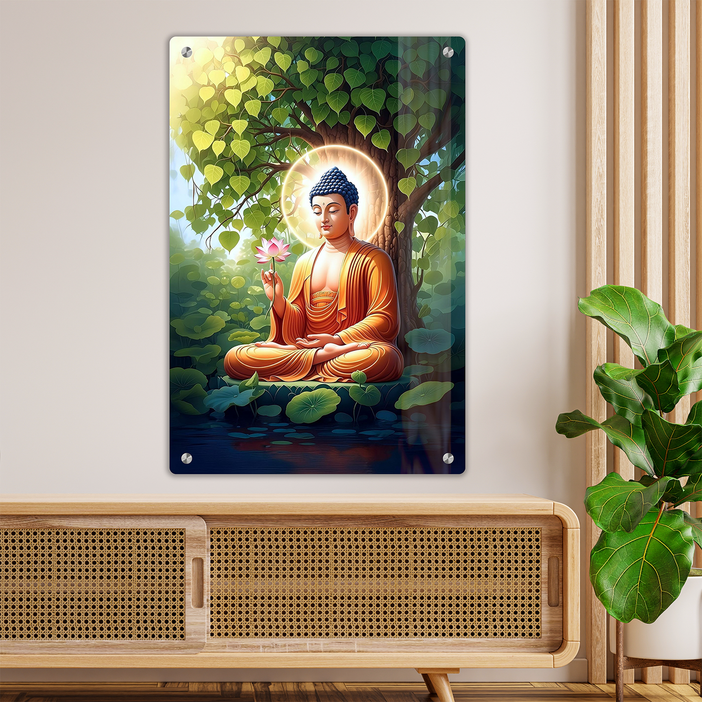 Divine Lord Buddha Under Bodhi Tree Premium Acrylic Wall Art Frame – Modern Home & Office Decor
