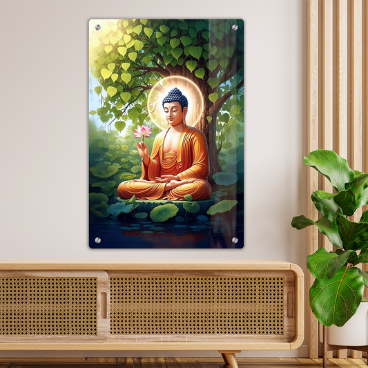 Divine Lord Buddha Under Bodhi Tree Premium Acrylic Wall Art Frame – Modern Home & Office Decor