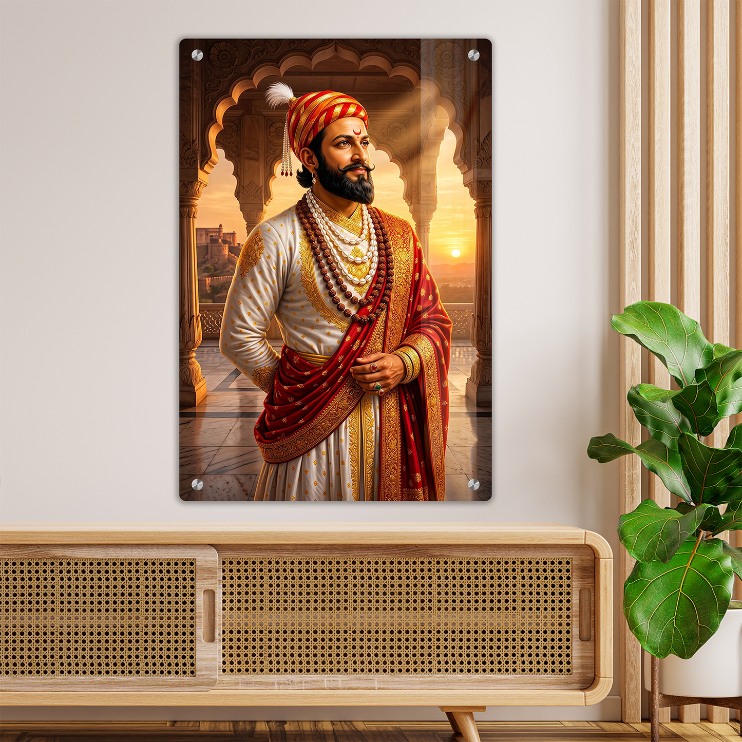 Majestic Chatrapati Shivaji Maharaj Premium Acrylic Wall Art Frame – High-Gloss Royal Maratha Decor