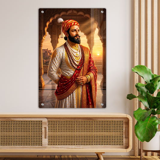 Majestic Chatrapati Shivaji Maharaj Premium Acrylic Wall Art Frame – High-Gloss Royal Maratha Decor