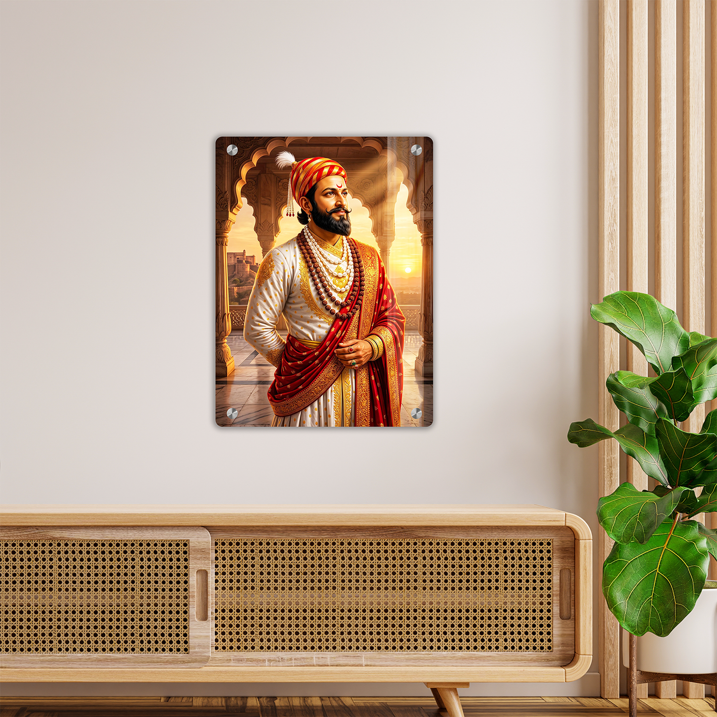 Majestic Chatrapati Shivaji Maharaj Premium Acrylic Wall Art Frame – High-Gloss Royal Maratha Decor