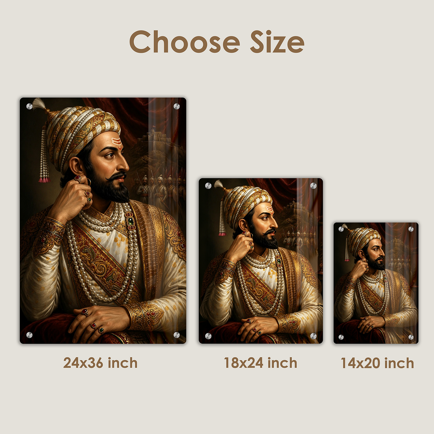 Royal Chatrapati Shivaji Maharaj Premium Acrylic Photo Frame with Wall Mounting Studs | HD Glossy Maratha Warrior Wall Art Decor for Home & Office